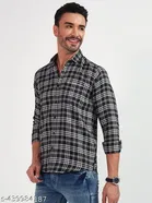 Cotton Blend Printed Shirt for Men, Black 