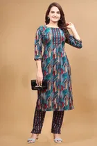 Cotton Rayon Printed Kurta with Pant for Women 