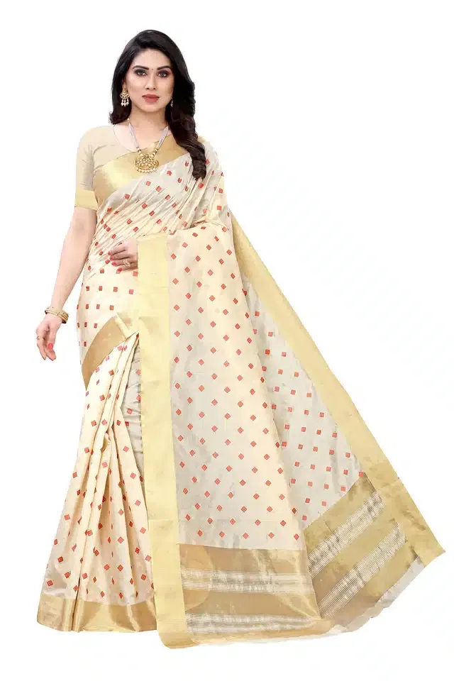 Printed Saree with Blouse Piece for Women (Gold, 6.3 m)
