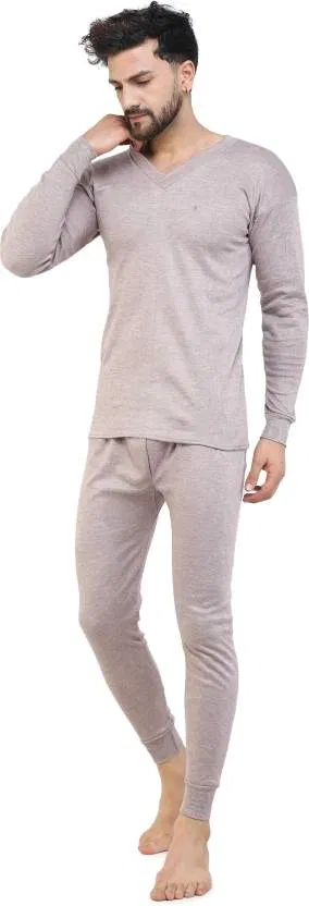 Cotton Blend Thermal Set for Men (Brown, XL)