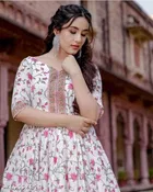 Rayon Printed Gown for Women, White 