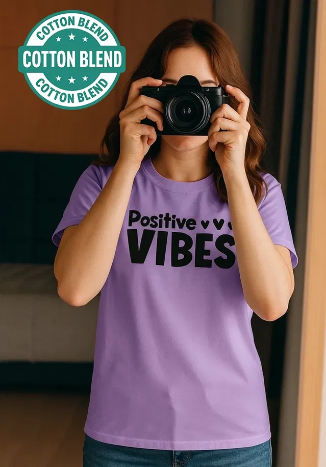 Cotton Blend Printed T-Shirt for Women (Lavender, S)