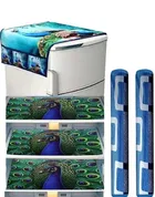 Knit Printed Fridge 3 Pcs Mat with 2 Pcs Handle & Top Cover 