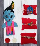 Synthetic 3 Pcs Rakhi with Laddu Gopal Teddy 