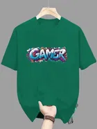 Polyester Printed Half Sleeves T-Shirts For Men, Green 