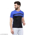 Round Neck Solid T-Shirt for Men (Royal Blue & Black, L)