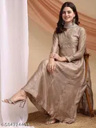 Embroidered Vichitra Silk Anarkali Kurta Set for Women 
