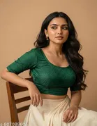 Lycra Ready Made Blouse for Women, Green 