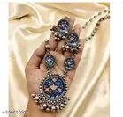 Latest enameled printed silver oxidized jewellery set