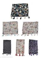 Poly Chiffon Printed Scarves for Women, Black, Pack of 6