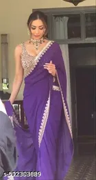 Georgette Saree for Women, Purple 