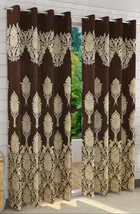 Jacquard Printed Window & Door Curtains (Brown, 5 feet) (Pack of 2)