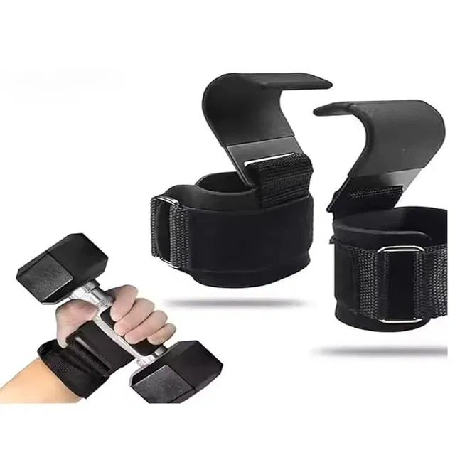 Weight Lifting Hooks with Wrist Support ,(Black)