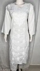 Cotton Chikankari Short Kurti for Women, White 