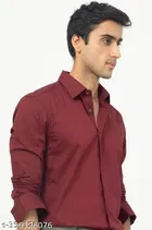 Cotton Blend Solid Shirt for Men, Maroon 