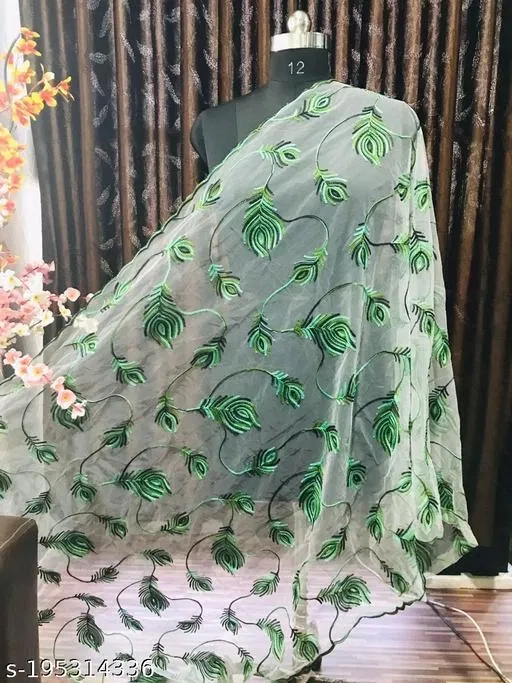 Embroidered Jaipuri Net (Green, Free Size)