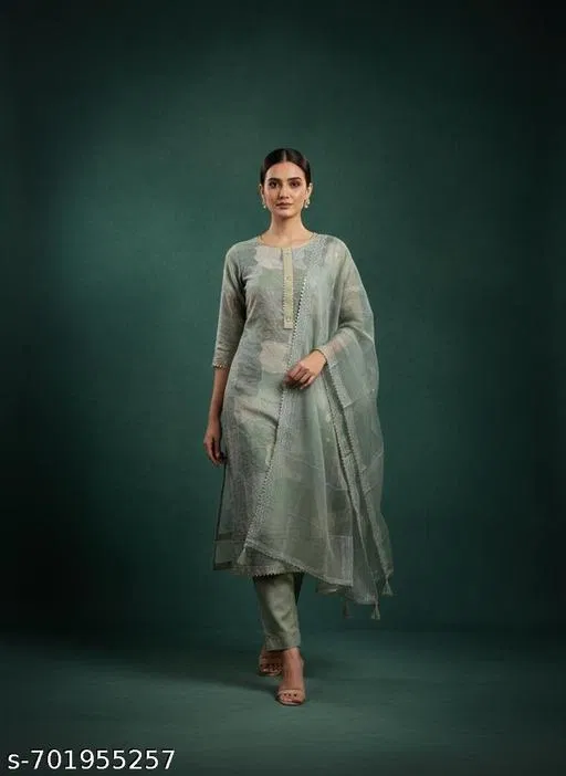 Bandhani Printed Jaipuri Designs Embroidered Top Bottom Duppata for Women (Grey, Un Stitched)