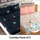 Polycotton Fitted Elastic Double Bedsheet 88x88in with Pillow Cover (Pink & Blue) Pack of 2