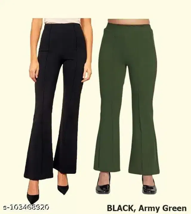 Cotton Blend Trouser for Women (Black & Olive, 28)