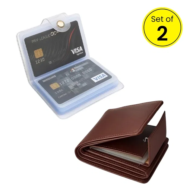 Wallet and Card Holder Set for Men, Brown, Lightweight, Durable Build