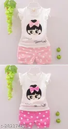 Hosiery Cotton Sleeveless Top & Bottom Clothing Set for Girls 