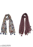 Poly Chiffon Printed Scarves for Women, Multicolor, Pack of 2