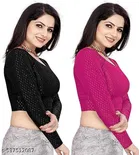 Lycra Ready Made Blouse for Women, Pink & Black, Pack of 2 