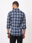 Cotton Blend Checkered Shirt for Men, Navy Blue 