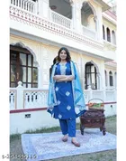 Viscose Rayon Embroidered Kurta with Pant & Dupatta for Women 