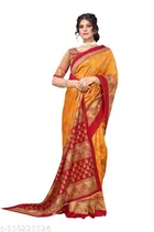 Art Silk Printed Saree for Women, Mustard 
