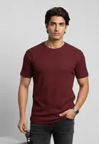 Polyester Round Neck T-shirt for Men, Maroon 