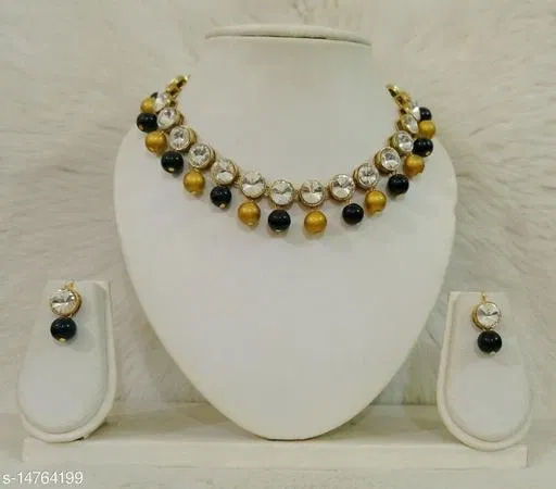 Beautiful Kundan Necklace Set for Women & Girls, Black