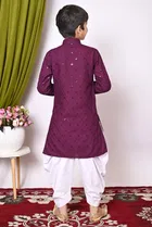 Rayon Cotton Embellished Kurta with Dhoti for Boys, Wine & White 