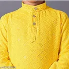 Ethnic Motif Chikankari Yellow Rayon Kurta Set for Boys 