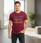 Cotton Lycra Printed T-Shirt for Men, Maroon 