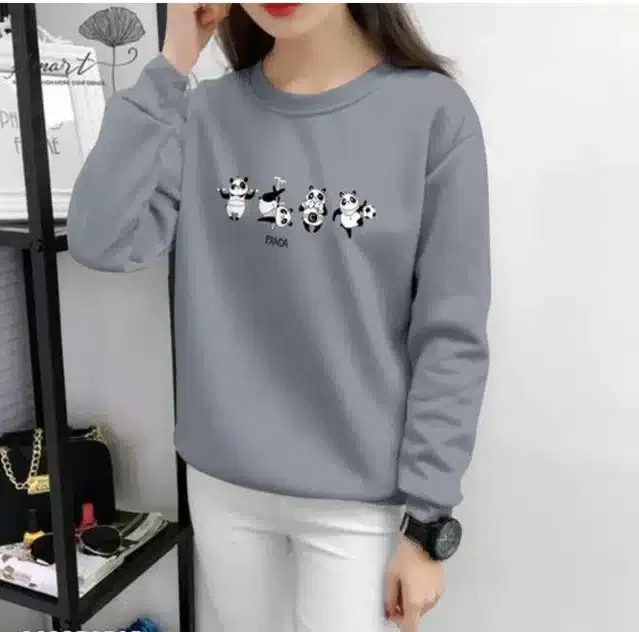 Cotton Blend Printed T-shirt for Women (Grey, M )