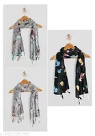 Poly Chiffon Printed Scarves for Women, Multicolor, Pack of 3