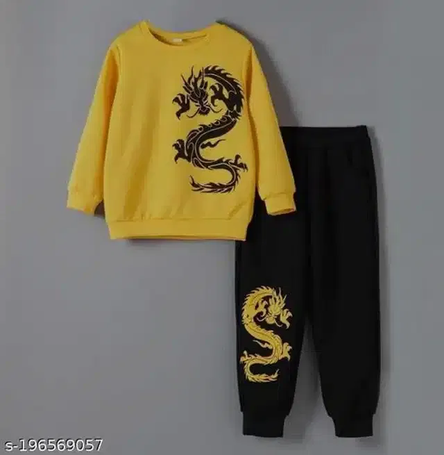 Hosiery Cotton Full Sleeves T-Shirt with Pant Clothing Set for Kids (Yellow & Black, 1-2 Years)