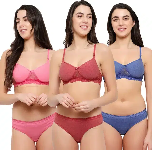 Hosiery Lingerie Set for Women (Multicolor, 36) (Set of 3)