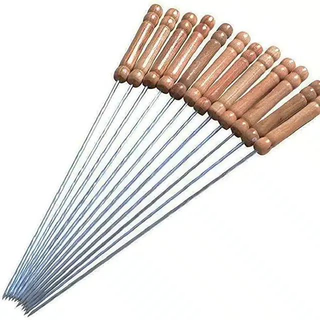 Wooden Handle Barbecue Skewers (Pack of 10, Multicolor)