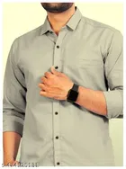 Cotton Blend Solid Shirt for Men, Silver 