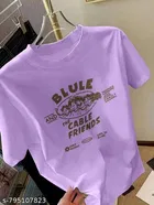 Cotton Blend Printed T-shirt for Women, Purple 