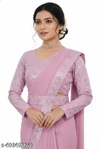 Georgette Solid Saree For Women, Pink