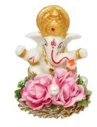 Metal Decorative Ganpati Haldi Kumkum Stand with 2 Roli Chawal Holder, Multicolor