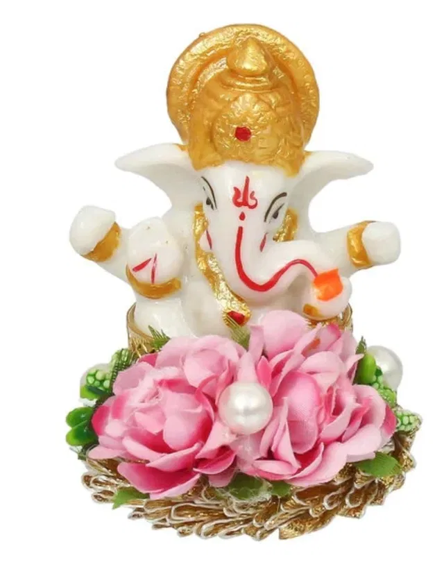 Metal Decorative Ganpati Haldi Kumkum Stand with 2 Roli Chawal Holder, Multicolor