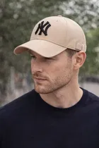 NY Embroidered Baseball Cap for Men & Women, Beige