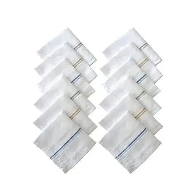 Cotton Blend Handkerchiefs for Men (Pack of 12) (White, 18x18 cm)