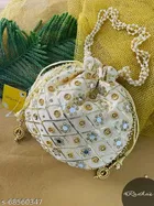 Women's Embroidered Potli Bag with Mirror Detailing (White) (Pack of 1)