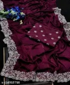 Georgette Embroidered Saree For Women, Purple