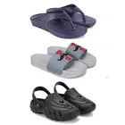 Combo of Clogs with Sliders & Flipflops for Men (Multicolor, 9) (Set of 3)